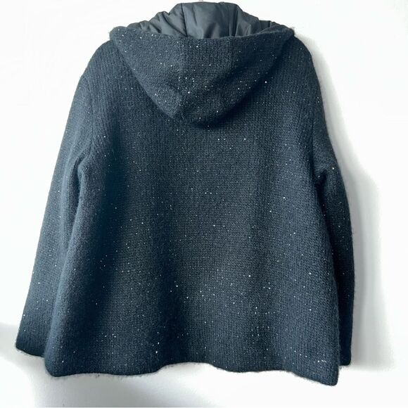 TONET Alpaca blend Black Hooded Zip-Up Reversible Jacket made In Italy - Picture 3 of 13